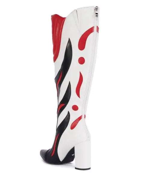 Women Color Patchwork Printed Fashion Faux Leather Knee High Boots