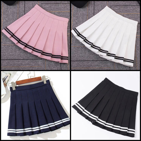 Women Fashion Striped Pleated Short Skirt