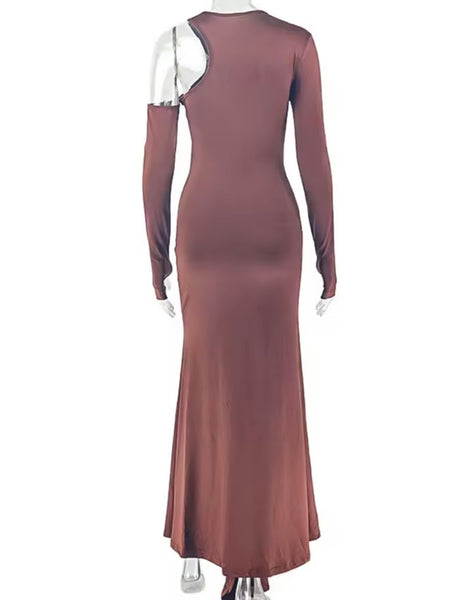 Women Sexy Ruched Tassel Full Sleeve Maxi Dress