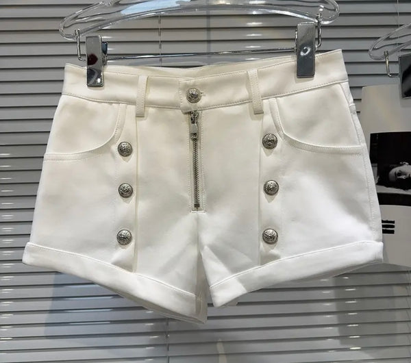 Women Fashion Solid Color Button Satin Shorts