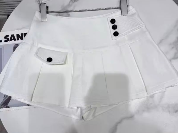 Women Button Pocket Sexy Fashion Pleated Skirt