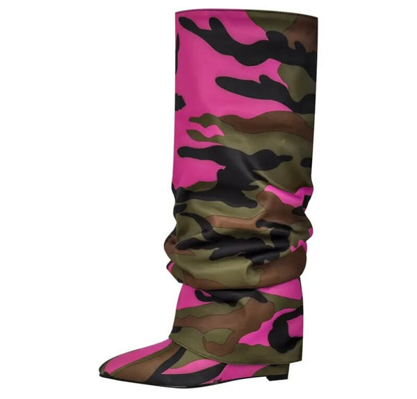 Women Fashion Ruched Platform Knee High Boots
