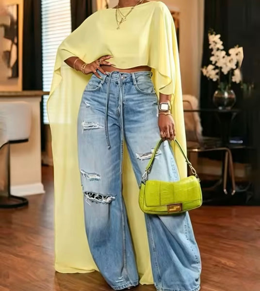 Women Color Fashion Mesh Asymmetrical Top
