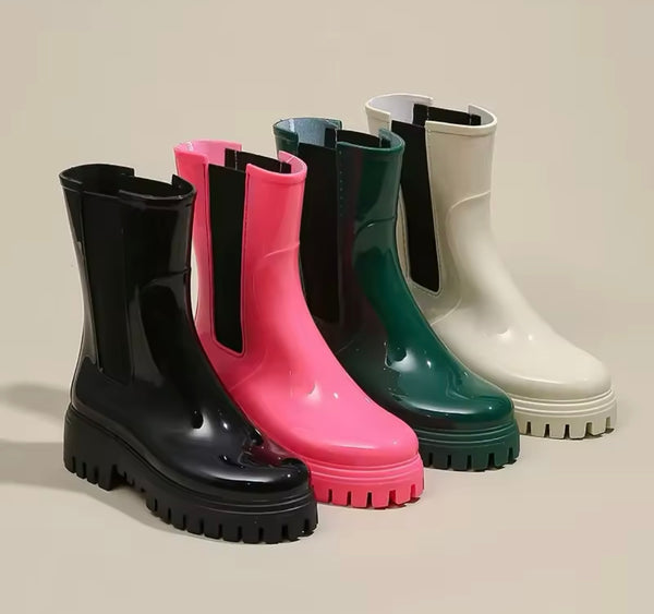 Women Fashion Color Rain Ankle Boots