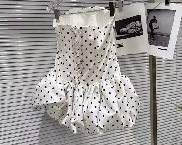Women Sexy Strapless Polka Dot Elastic Shorts Dress Set