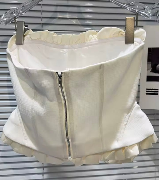 Women Sexy Button Strapless Two Piece Short Set