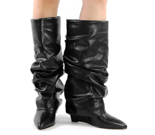 Women Fashion Ruched Platform Knee High Boots