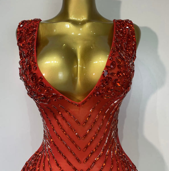 Women Sexy Sleeveless Sparkly Rhinestone Mesh Dress