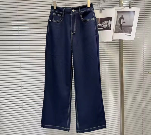 Women Fashion Strapless Crop Denim Two Piece Pant Set