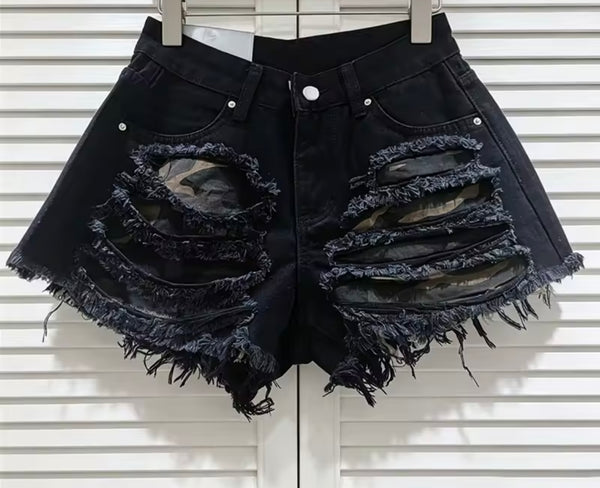 Women Fashion Ripped Denim Shorts