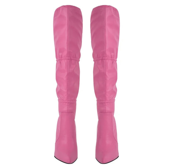 Women Fashion Faux Leather High Heel Tie Up Knee High Boots