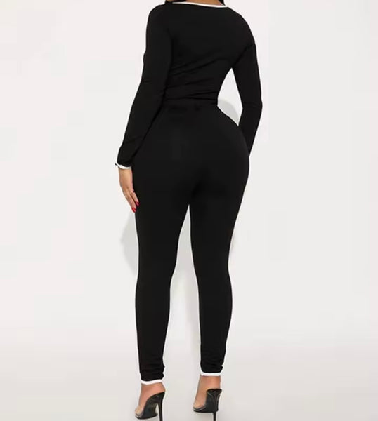 Women Fashion B&W Full Sleeve Two Piece Pant Set