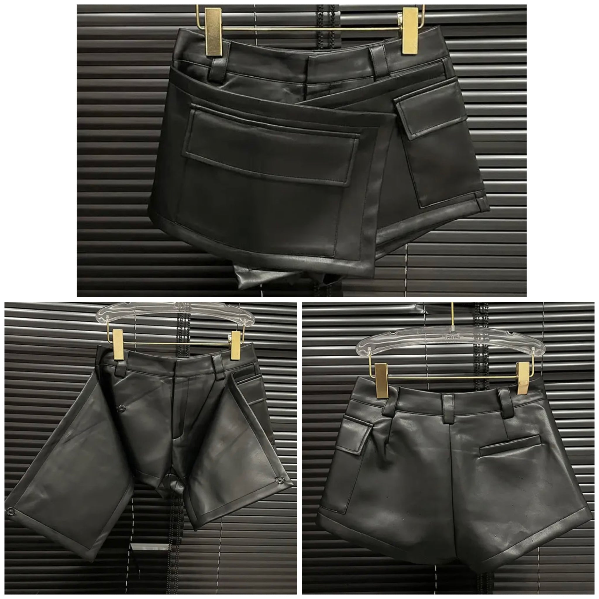 Women Black Fashion Faux Leather Wrap Shorts