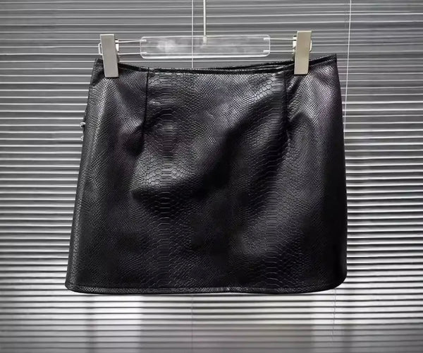 Women Fashion Letter Print Faux Leather Wrap Skirt