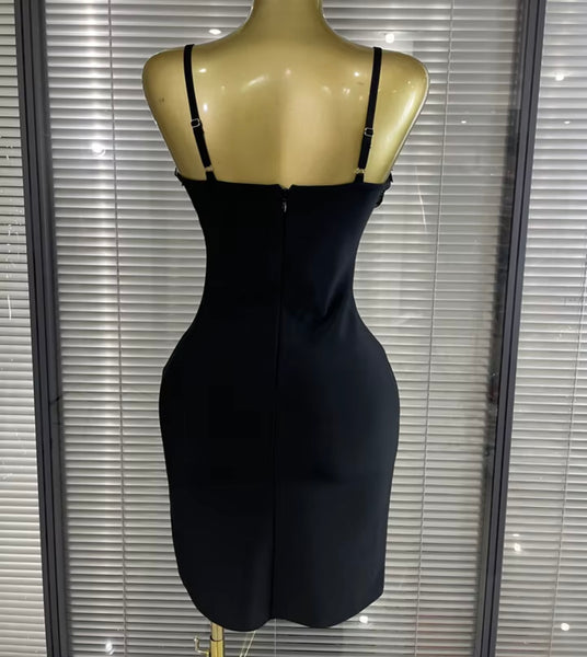 Women Black Sexy Sleeveless Ruffle Pearl Patchwork Dress