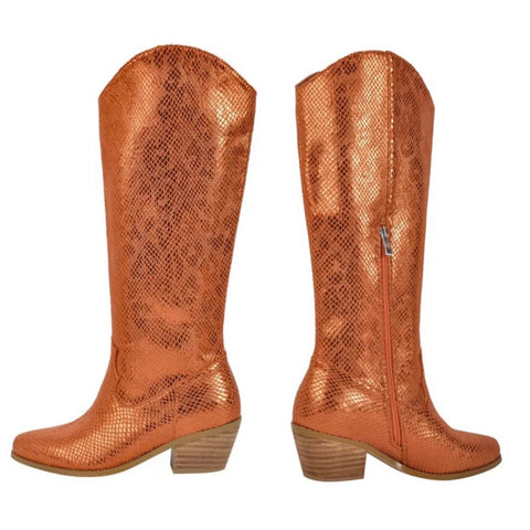 Women Fashion Orange Knee High Western Boots