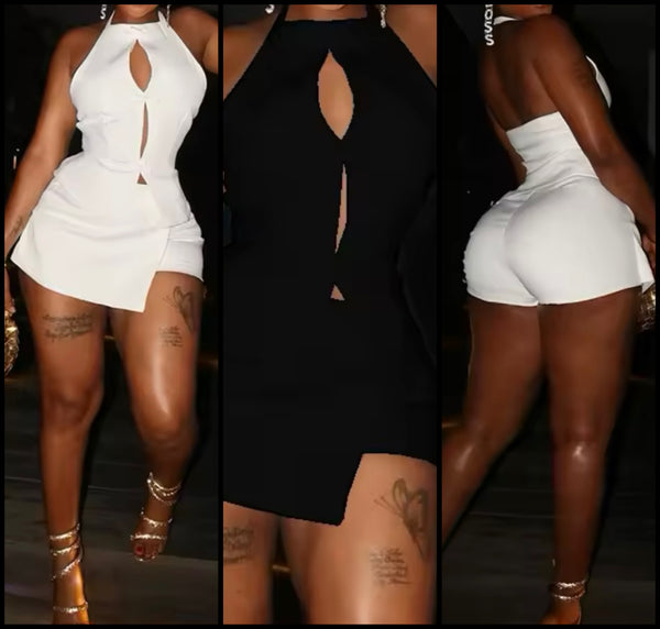 Women Sexy Halter Sleeveless Solid Color Two Piece Short Set