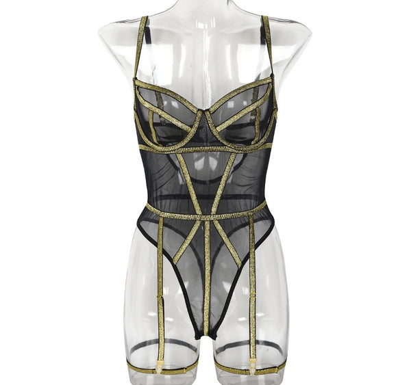 Women Sleeveless Sexy Mesh Bling Bodysuit Lingerie