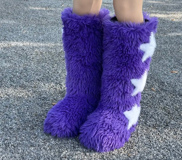 Women Fluffy Fashion Star Print Faux Fur Boots