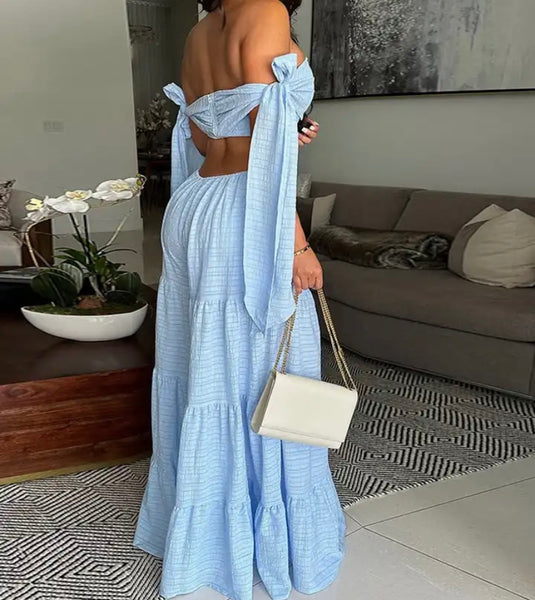 Women Sexy Off The Shoulder Open Back Wide Leg Jumpsuit