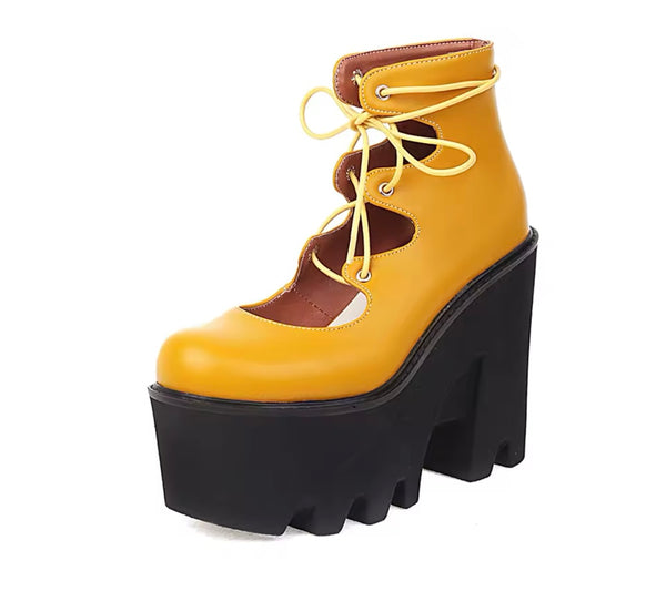 Women Fashion Color Lace Up Platform Shoes