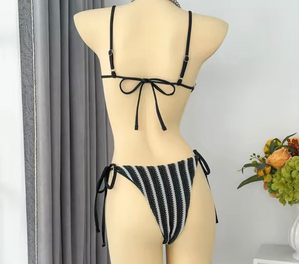Women Sexy Color Striped Bikini Cover Up Set