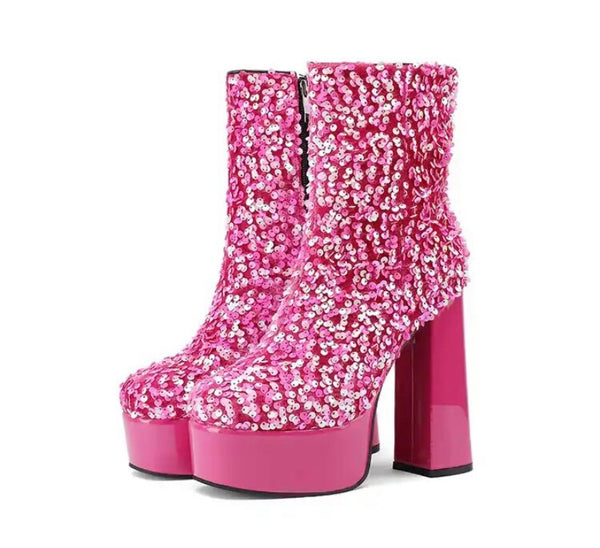 Women Platform Sequins Fashion Ankle Boots