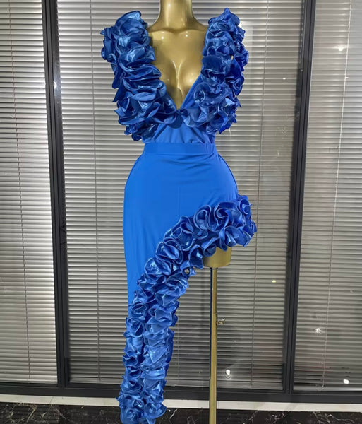 Women Sexy Ruffle Sleeveless Bodysuit Two Piece Asymmetrical Skirt Set