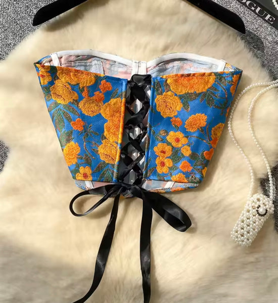 Women Sexy Fashion Strapless Floral Corset Top