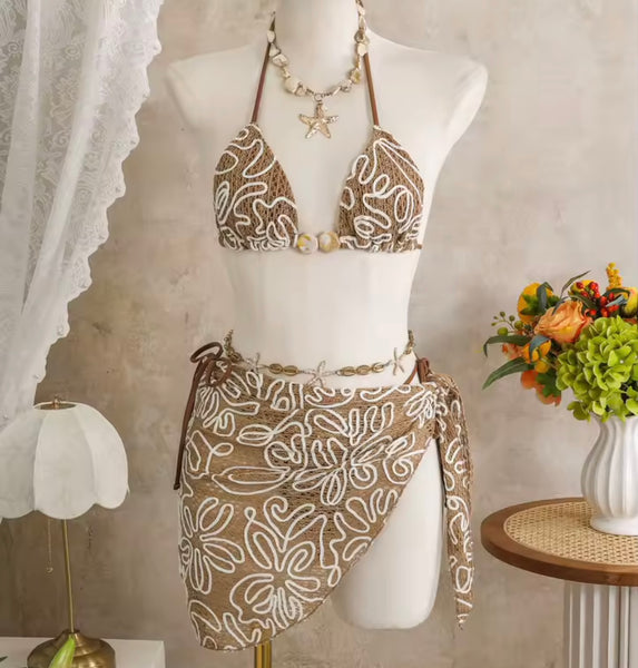 Women Sexy Halter Printed Bikini Cover Up Set