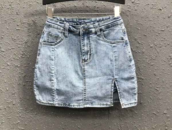 Women Sexy Fashion Side Split Denim Skirt