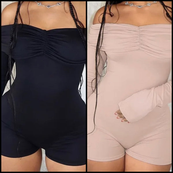 Women Sexy Solid Color Off The Shoulder Full Sleeve Romper