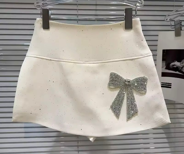 Women Sexy Color Bling Bow Skirt