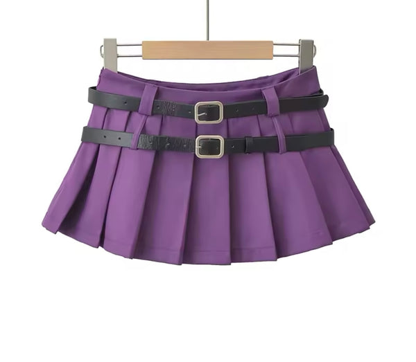 Women Sexy Fashion Color Pleated Mini Skirt