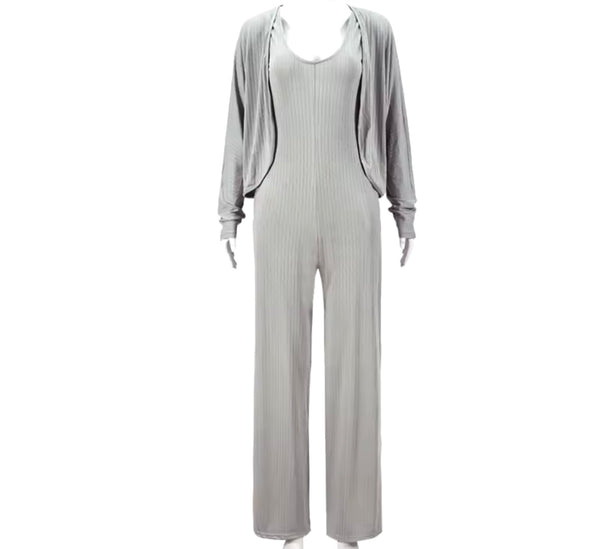 Women Gray Fashion Wide Leg Two Piece Jumpsuit Set