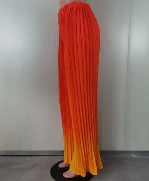 Women Fashion Gradient Pleated Wide Leg Pants