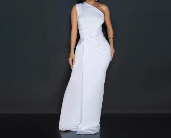 Women Sexy One Shoulder Sleeveless Color Maxi Dress