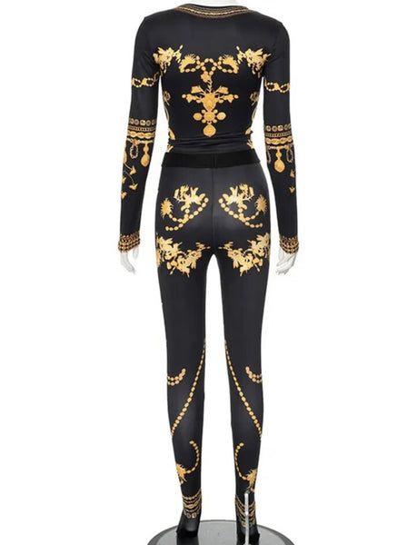 Women Black Printed Fashion Full Sleeve Two Piece Feet In Pant Set