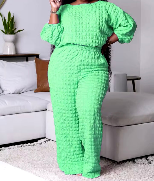 Women Fashion Solid Color Full Sleeve Plus Size Two Piece Pant Set