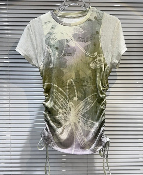 Women Sexy Fashion Printed Short Sleeve Two Piece Cargo Pant Set