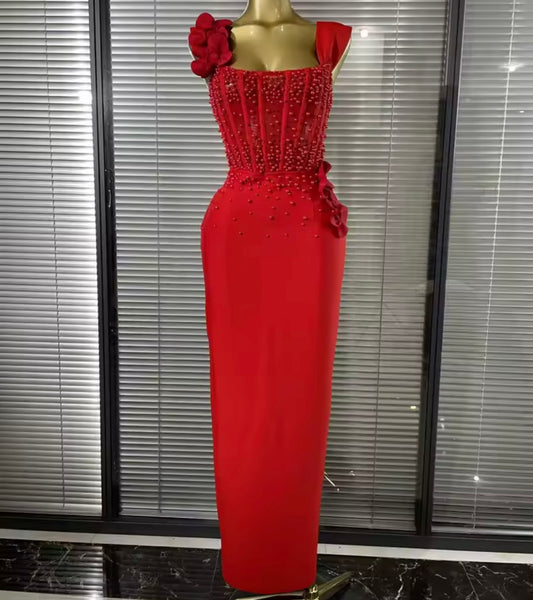 Women Sexy Sleeveless Beaded Floral Maxi Dress