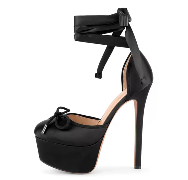 Women Round Toe Platform Ankle Lace-Up High Heels