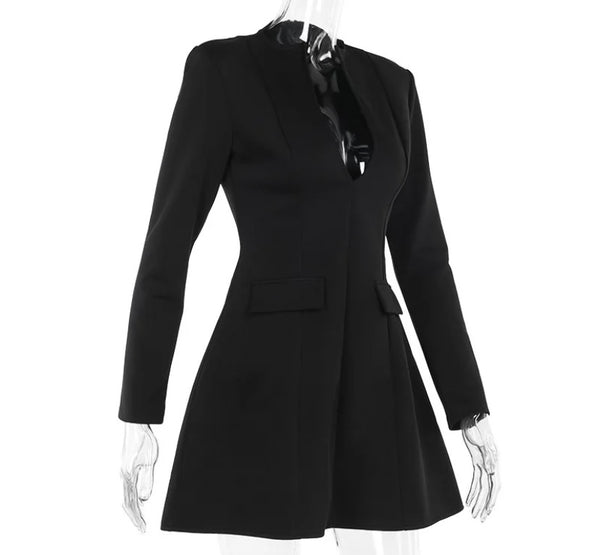Women Sexy Solid Color Full Sleeve Deep V-Neck Dress