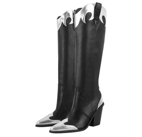 Women Fashion Color Pointed Toe Knee High Western Boots