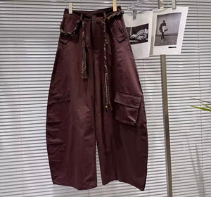 Women Color Fashion Wide Leg Cargo Pants