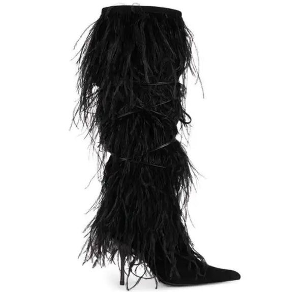 Women Fashion Suede Faux Fur Knee High Boots