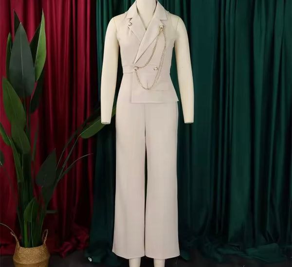Women Sleeveless Chain Solid Color Fashion Jumpsuit