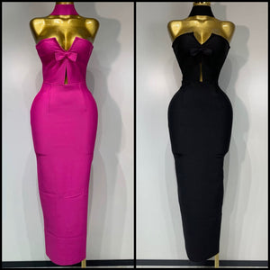 Women Sexy Strapless Bow Cut Out Bandage Maxi Dress