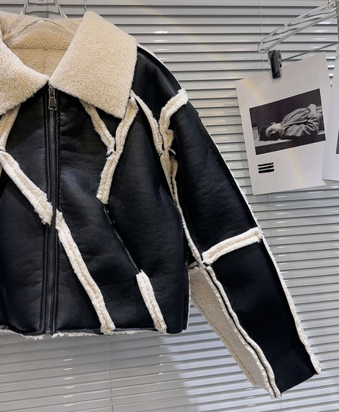 Women Fashion Warm Faux Leather Jacket