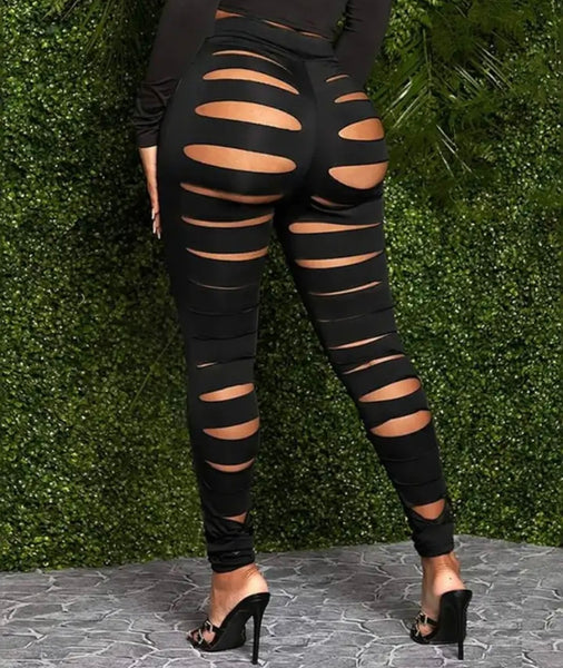 Women Sexy Fashion Black Cut Out Stretch Pants